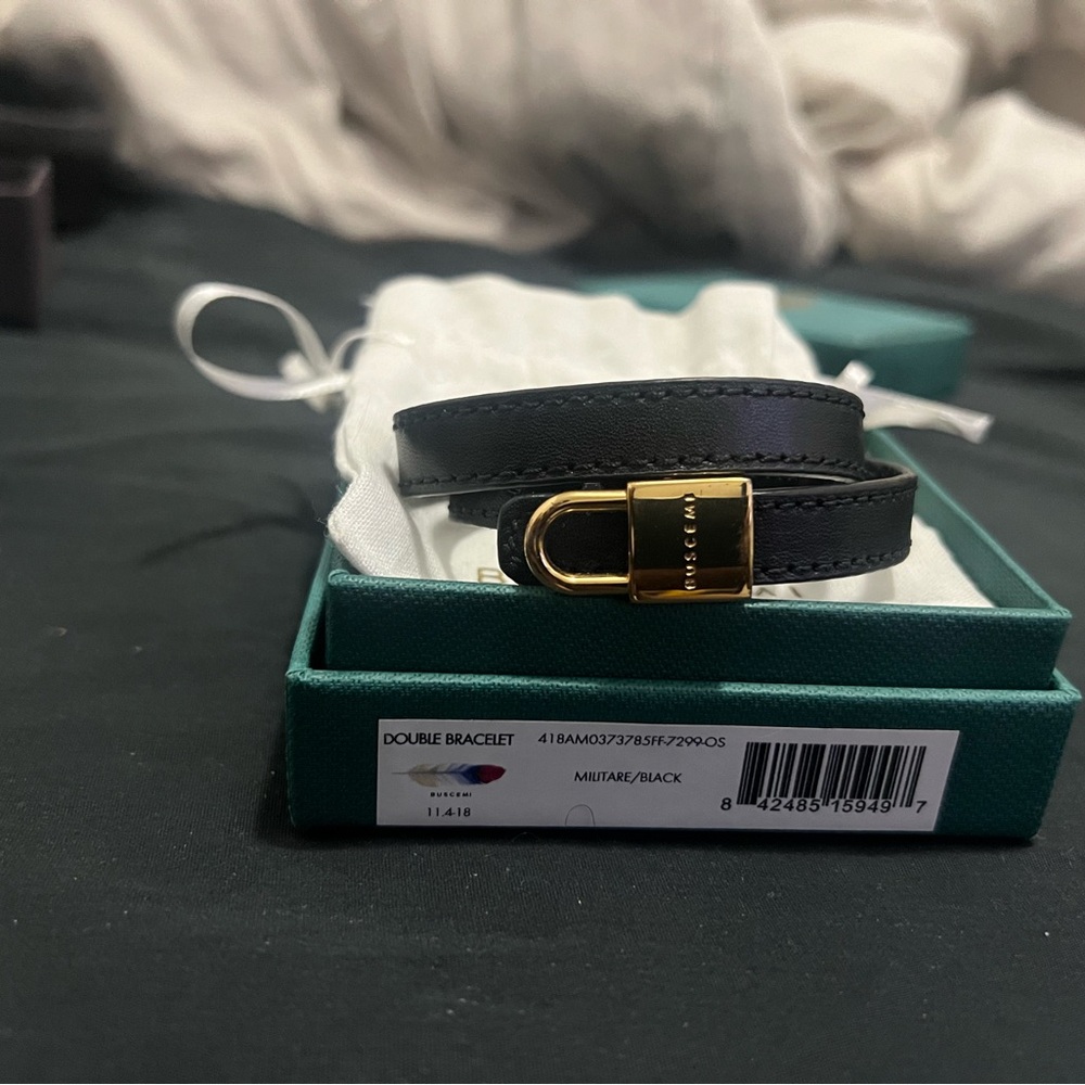 Buscemi Black Double Wrap Leather Bracelet